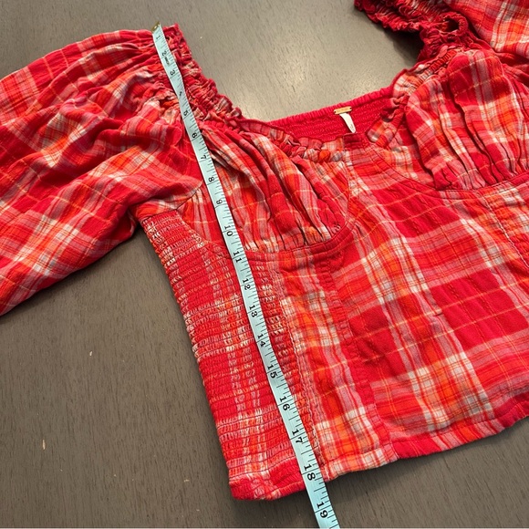 FREE PEOPLE Cherry Bomb Madrass Plaid Top in Red Hot Size Large New - Picture 9 of 14